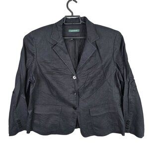 Womens Lauren Ralph Lauren Black 100% Linen Blazer Jacket 3 Button Size 14W